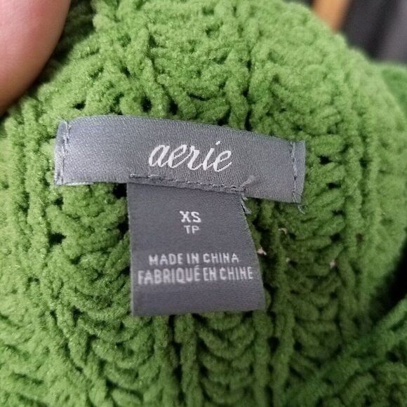 Aerie XS Green Chenille Turtleneck Sweater Fuzzy Cozy Spring Green Sweater XS - Picture 2 of 13